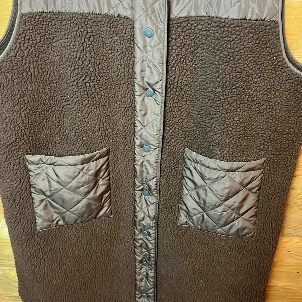 Noisy‎ May Women’s Brown Longline Mixed Quilted Teddy Vest XL Sleeveless Pockets